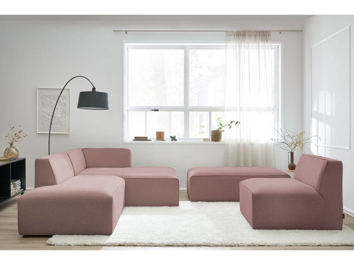 Kampinė modulinė sofa MEGEVE, rožinė, su pufu su pufu