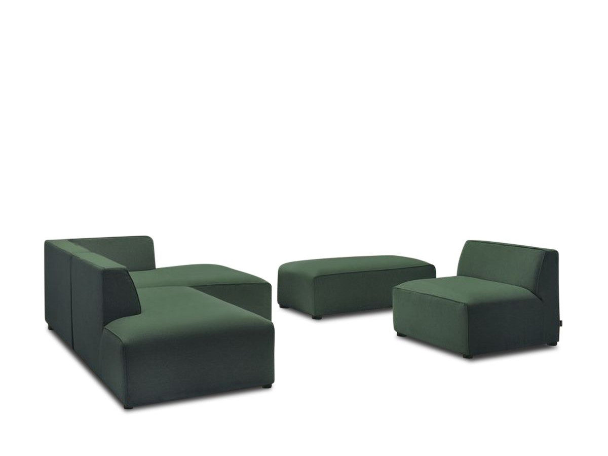 Kampinė modulinė sofa MEGEVE, žalia, su pufu audinio tekstūra