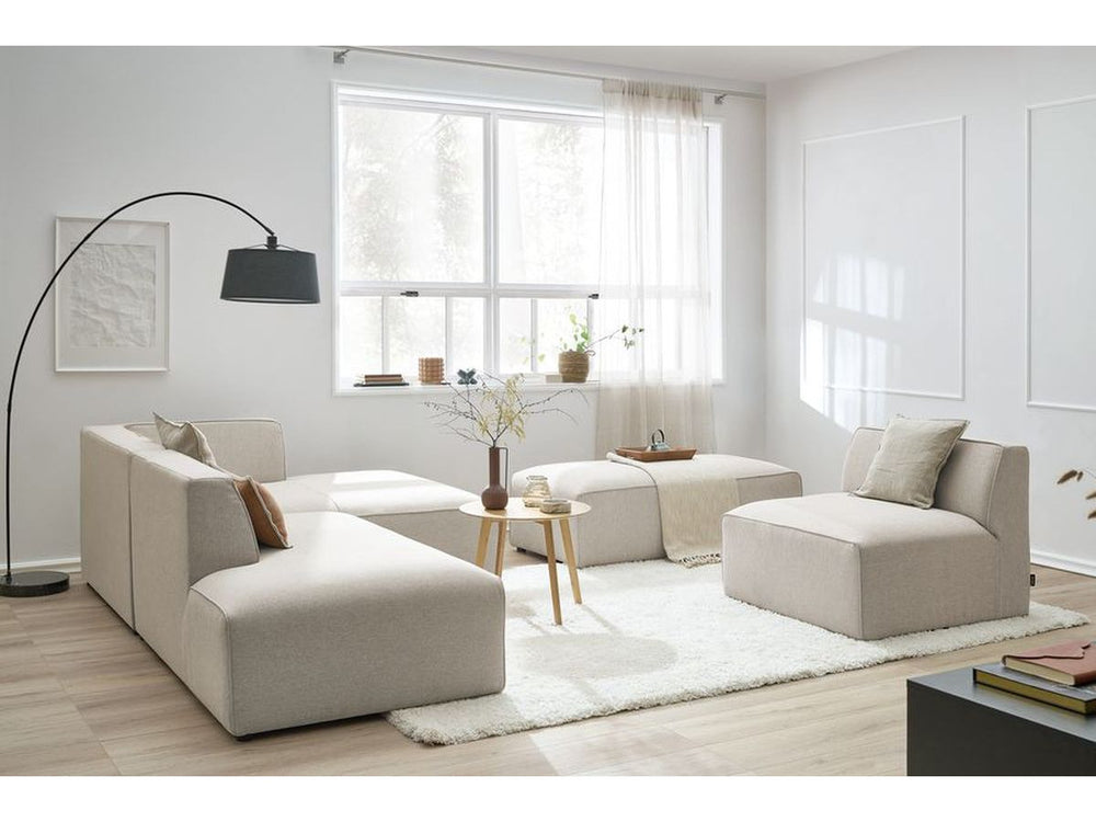 Kampinė modulinė sofa MEGEVE, smėlinė, su pufu vaizdas iš šono