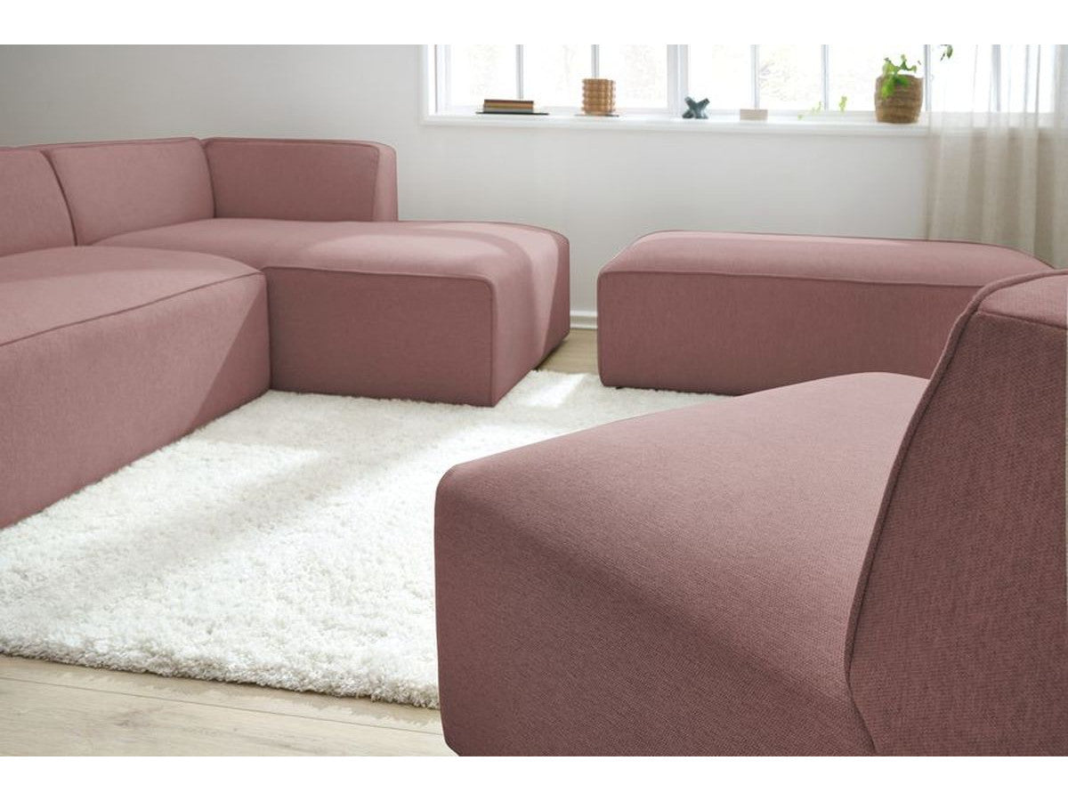 Kampinė modulinė sofa MEGEVE, rožinė, su pufu detalės vaizdas