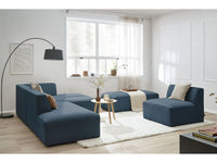 Kampinė modulinė sofa MEGEVE, tamsiai mėlyna, su pufu moderniame interjere