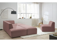 Kampinė modulinė sofa MEGEVE, rožinė, su pufu moderniame interjere