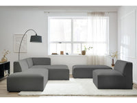 Kampinė modulinė sofa MEGEVE, tamsiai pilka, su pufu vaizdas iš priekio