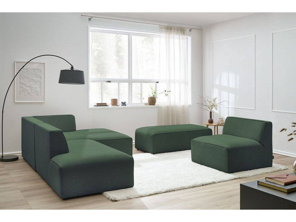 Kampinė modulinė sofa MEGEVE, žalia, su pufu vaizdas iš priekio