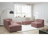 Kampinė modulinė sofa MEGEVE, rožinė, su pufu svetainės interjere