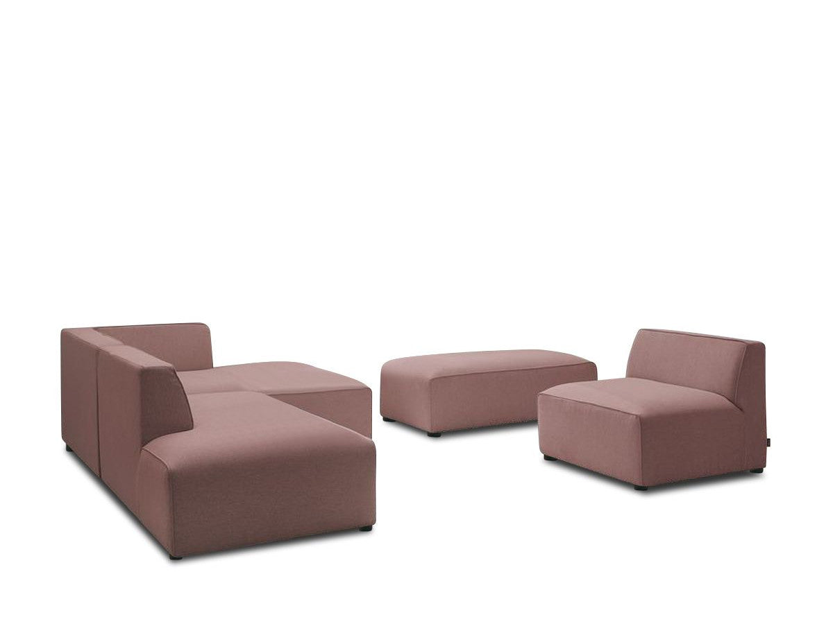Kampinė modulinė sofa MEGEVE, rožinė, su pufu kampinis vaizdas