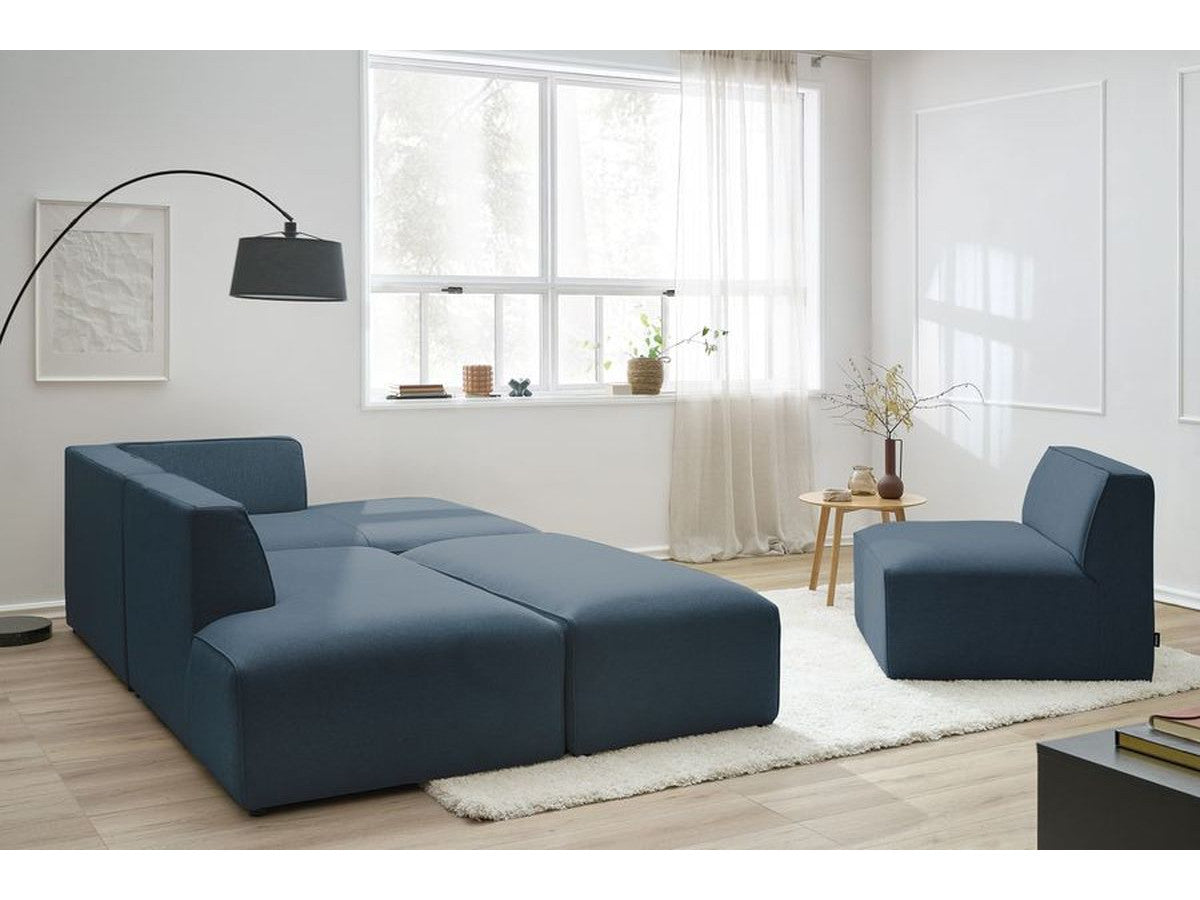 Kampinė modulinė sofa MEGEVE, tamsiai mėlyna, su pufu detalės vaizdas