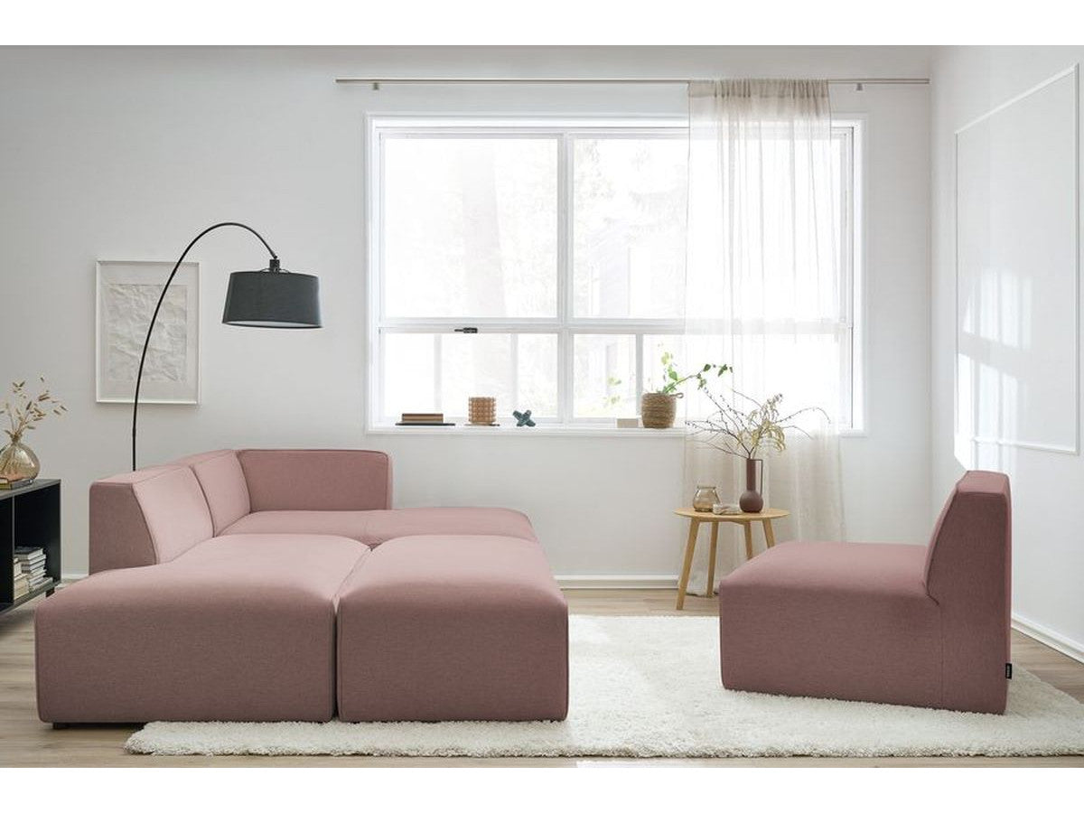 Kampinė modulinė sofa MEGEVE, rožinė, su pufu su pagalvėlėmis