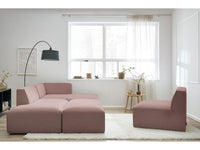 Kampinė modulinė sofa MEGEVE, rožinė, su pufu su pagalvėlėmis