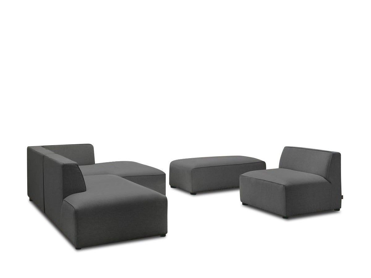 Kampinė modulinė sofa MEGEVE, tamsiai pilka, su pufu su pagalvėlėmis