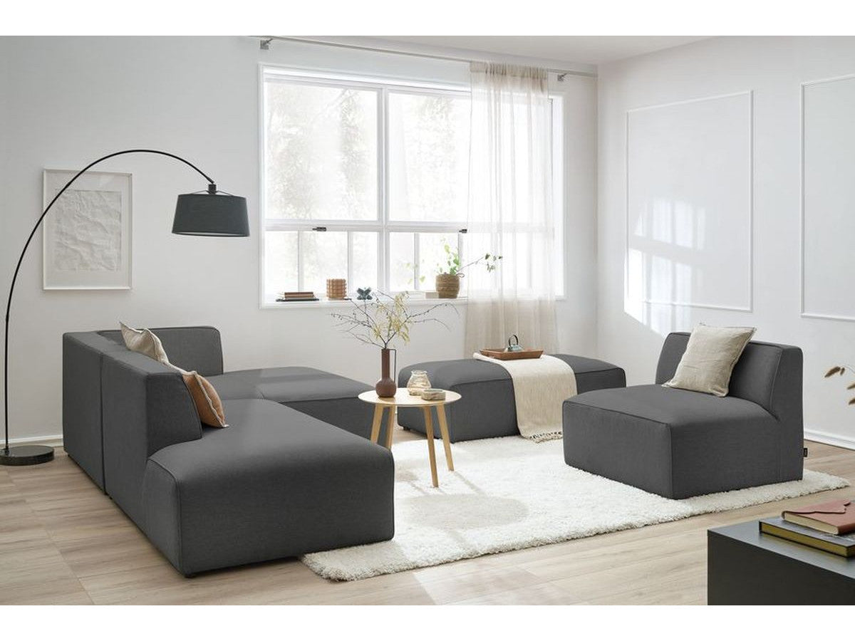 Kampinė modulinė sofa MEGEVE, tamsiai pilka, su pufu detalės vaizdas