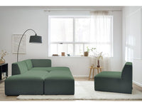 Kampinė modulinė sofa MEGEVE, žalia, su pufu moderniame interjere