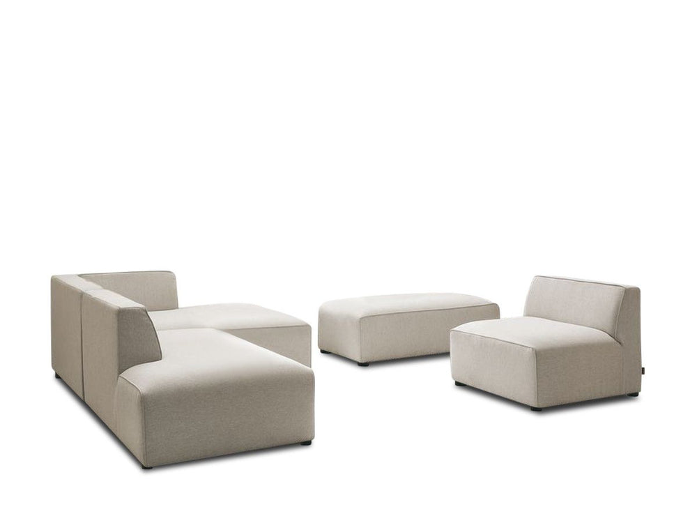Kampinė modulinė sofa MEGEVE, smėlinė, su pufu vaizdas iš priekio