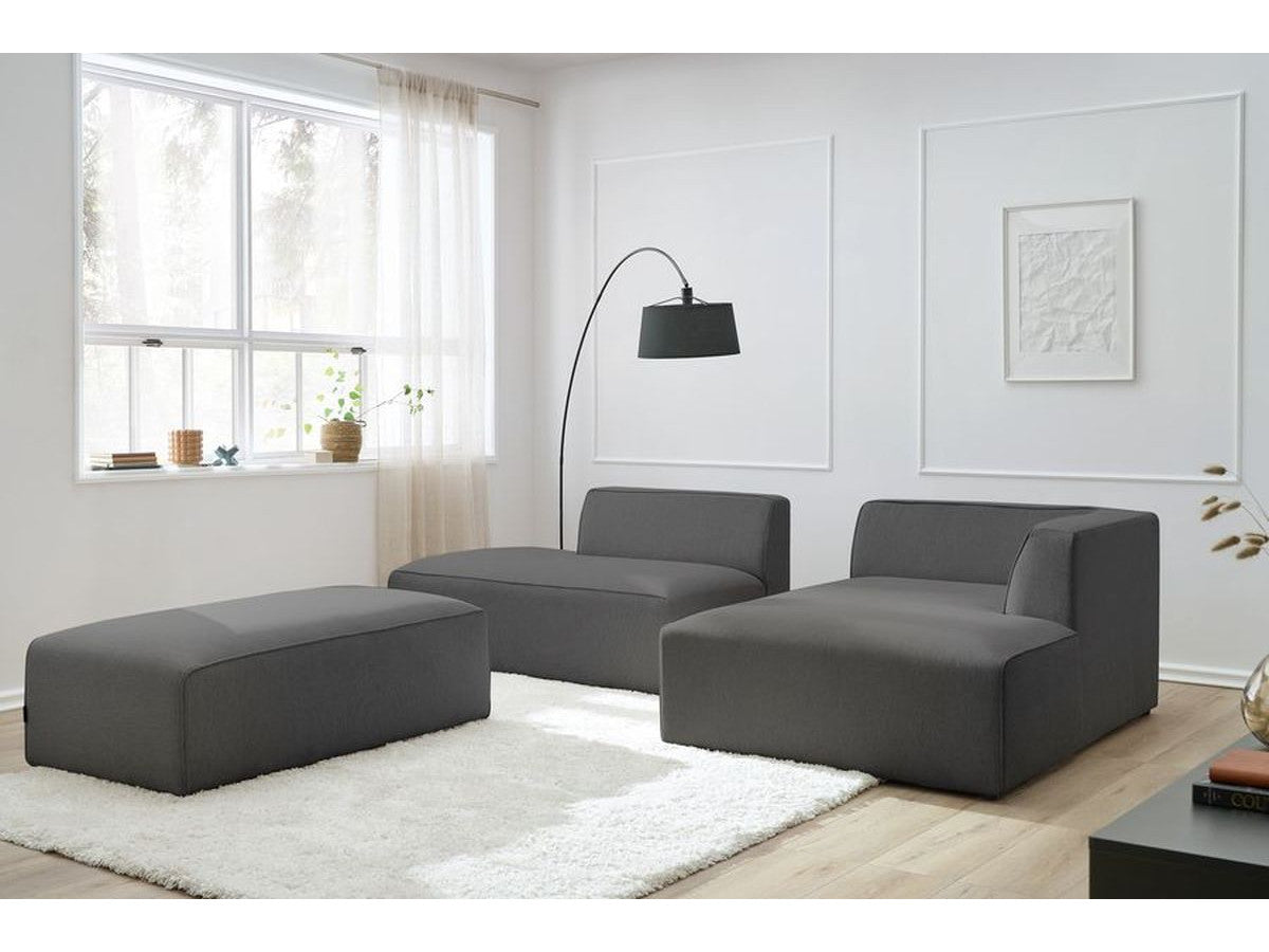 Kampinė modulinė sofa su pufu, tamsiai pilka vaizdas iš šono
