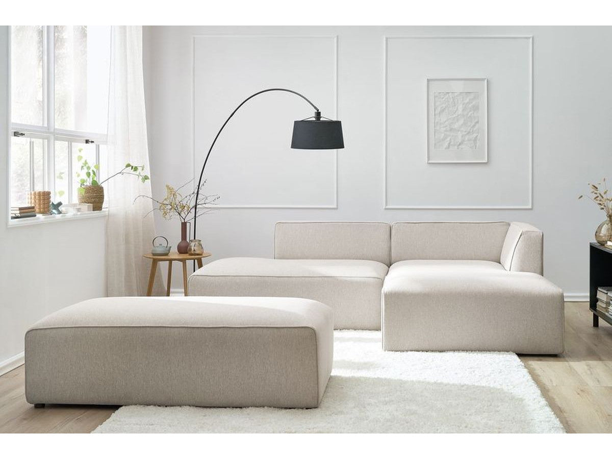 Kampinė modulinė sofa su pufu, smėlinė su pagalvėlėmis