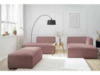 Kampinė modulinė sofa su pufu, rožinė su pufu