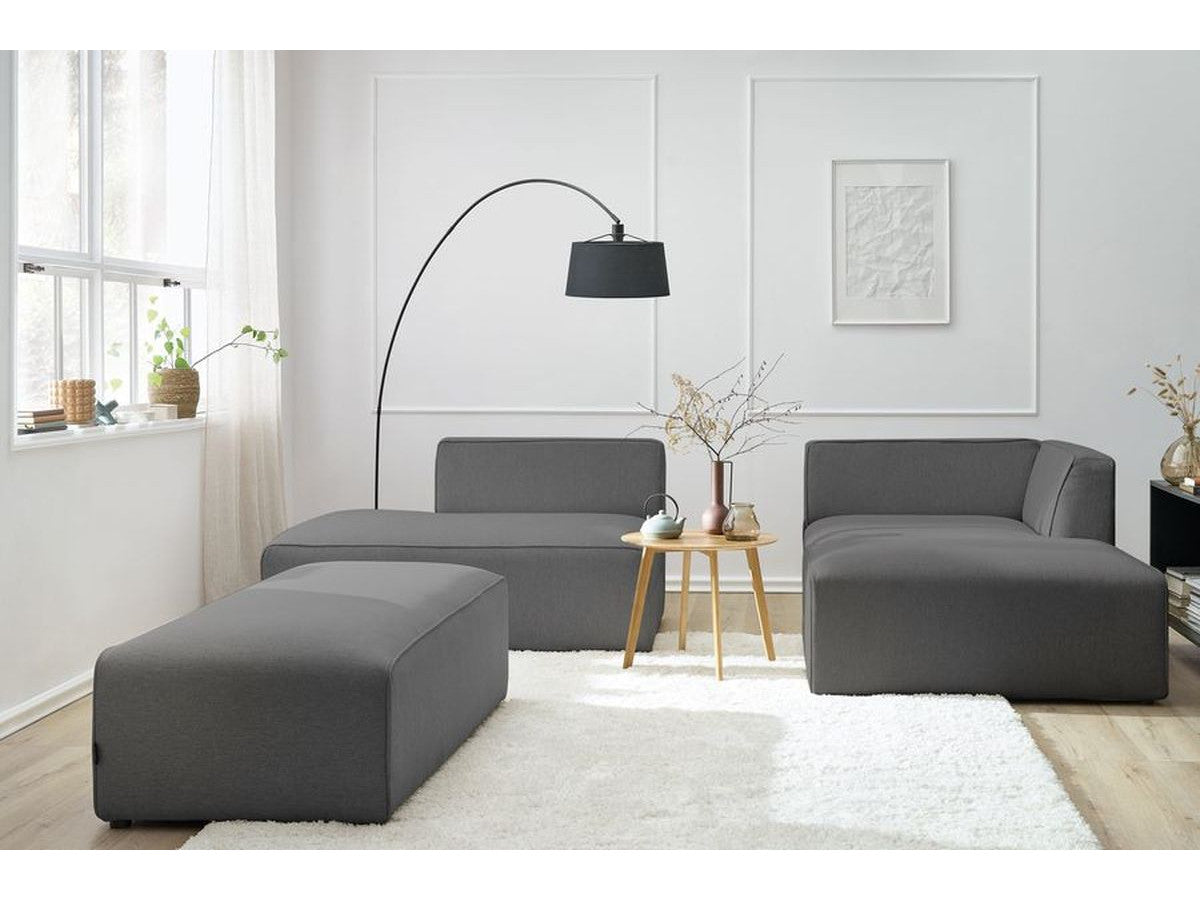 Kampinė modulinė sofa su pufu, tamsiai pilka su pufu