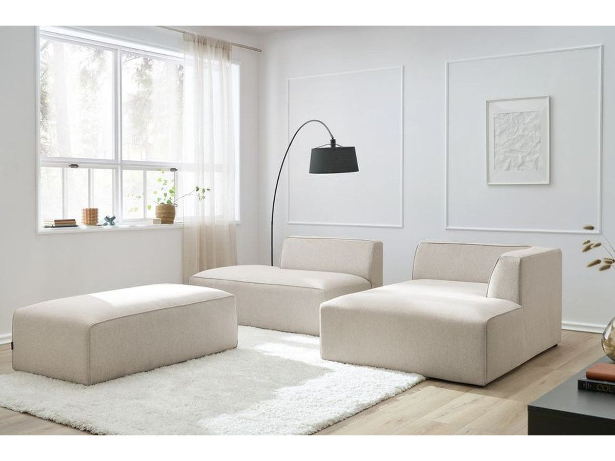 Kampinė modulinė sofa su pufu, smėlinė vaizdas iš šono