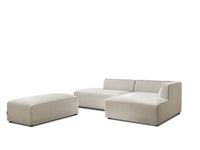 Kampinė modulinė sofa su pufu, smėlinė audinio tekstūra
