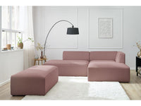 Kampinė modulinė sofa su pufu, rožinė moderniame interjere