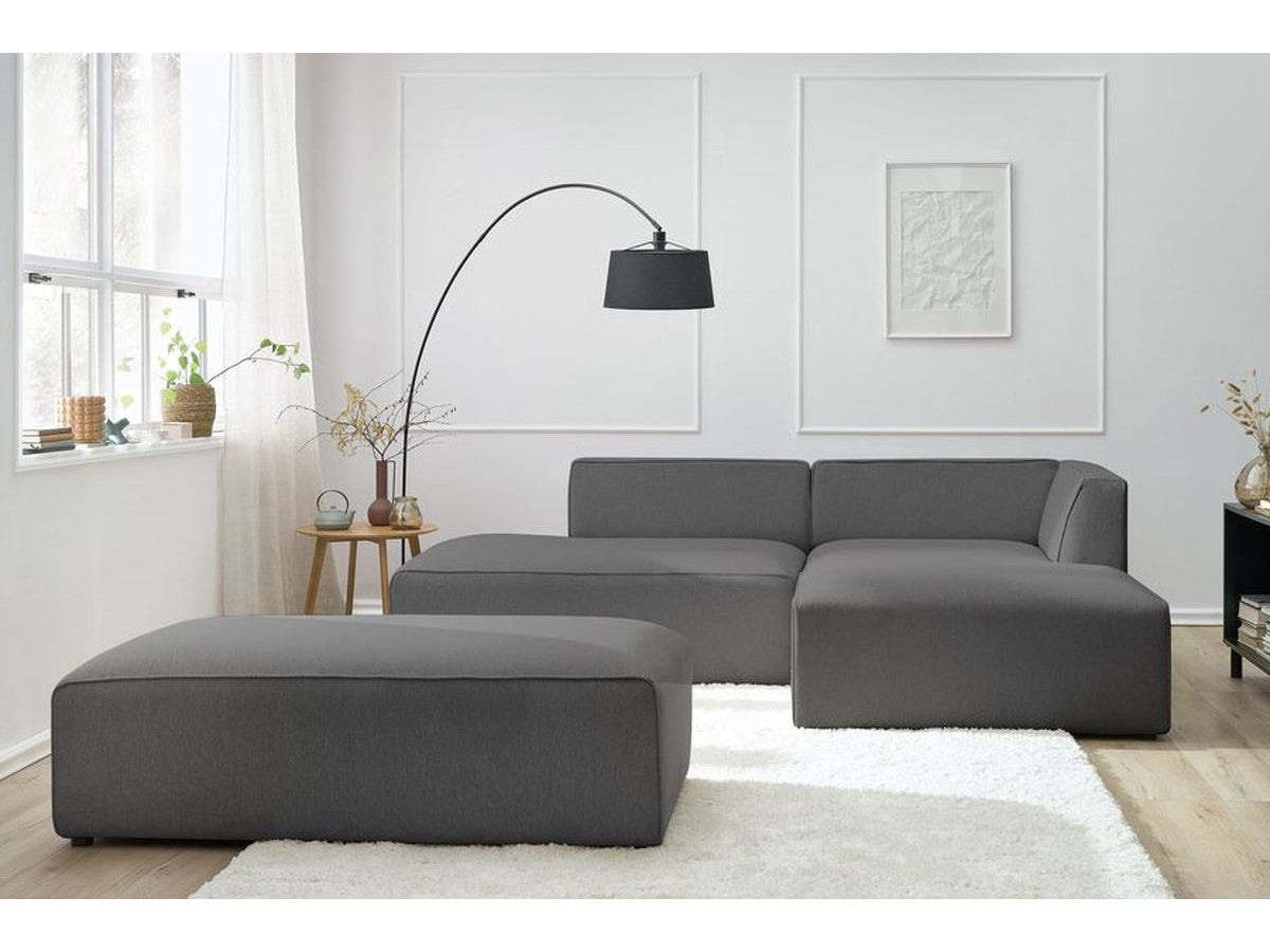 Kampinė modulinė sofa su pufu, tamsiai pilka su pagalvėlėmis