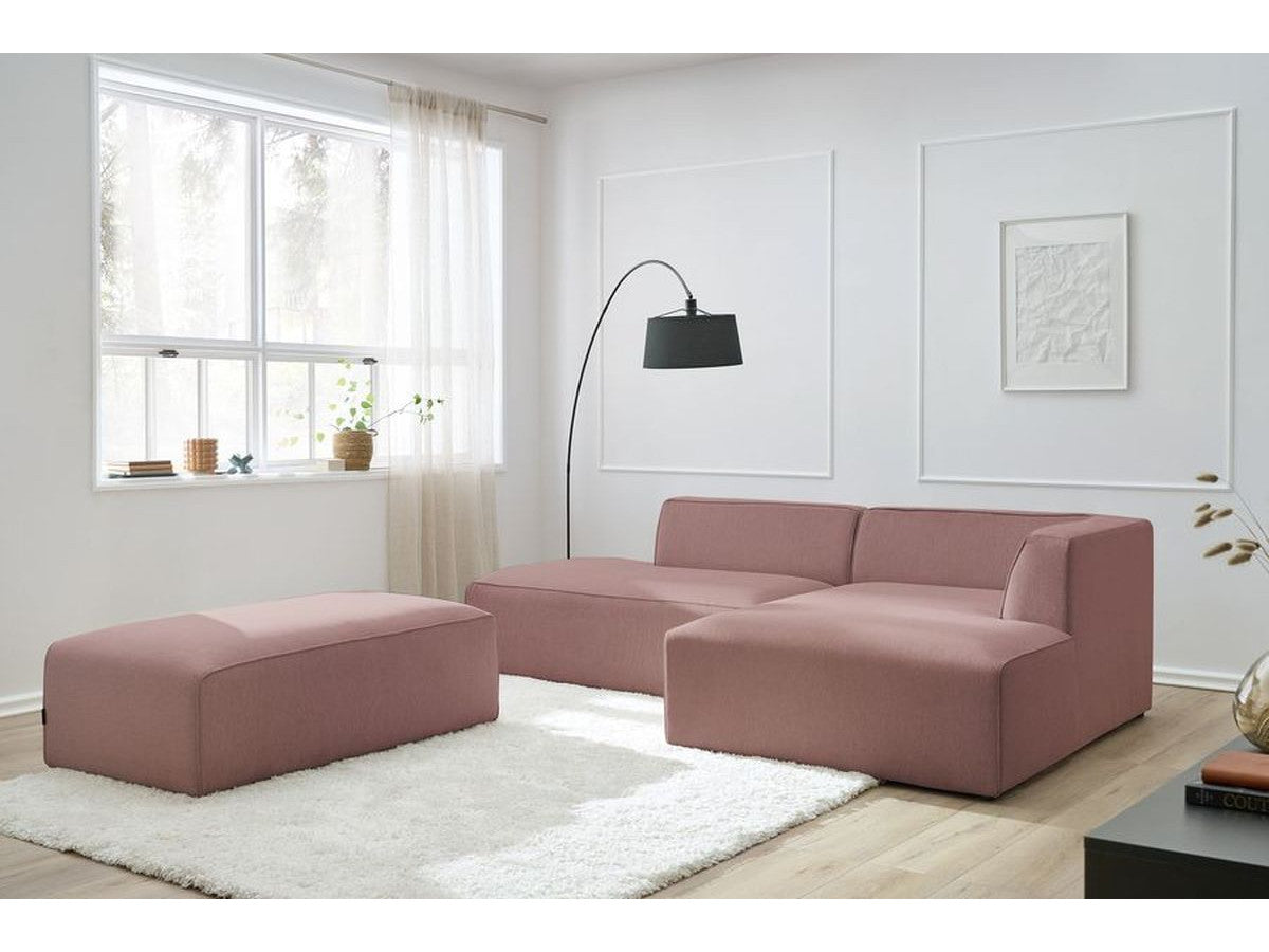 Kampinė modulinė sofa su pufu, rožinė vaizdas iš priekio