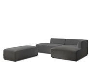Kampinė modulinė sofa su pufu, tamsiai pilka audinio tekstūra