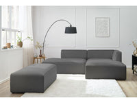 Kampinė modulinė sofa su pufu, tamsiai pilka moderniame interjere