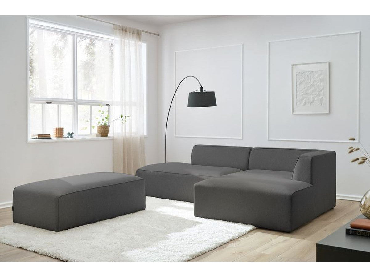 Kampinė modulinė sofa su pufu, tamsiai pilka vaizdas iš priekio
