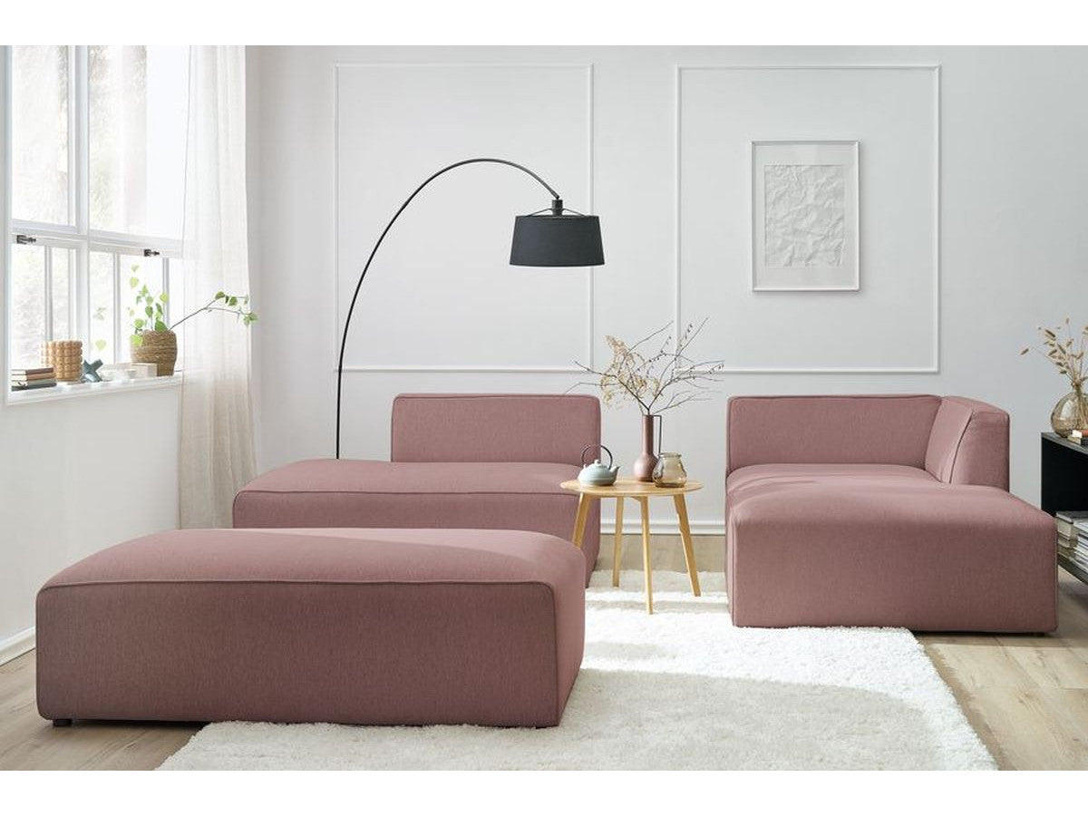 Kampinė modulinė sofa su pufu, rožinė su pagalvėlėmis
