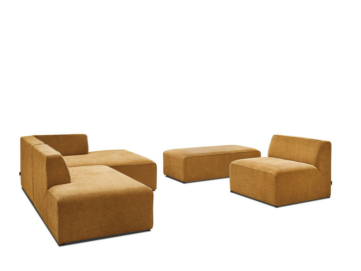 Kampinė modulinė sofa MEGEVE, geltona, su pufu vaizdas iš priekio