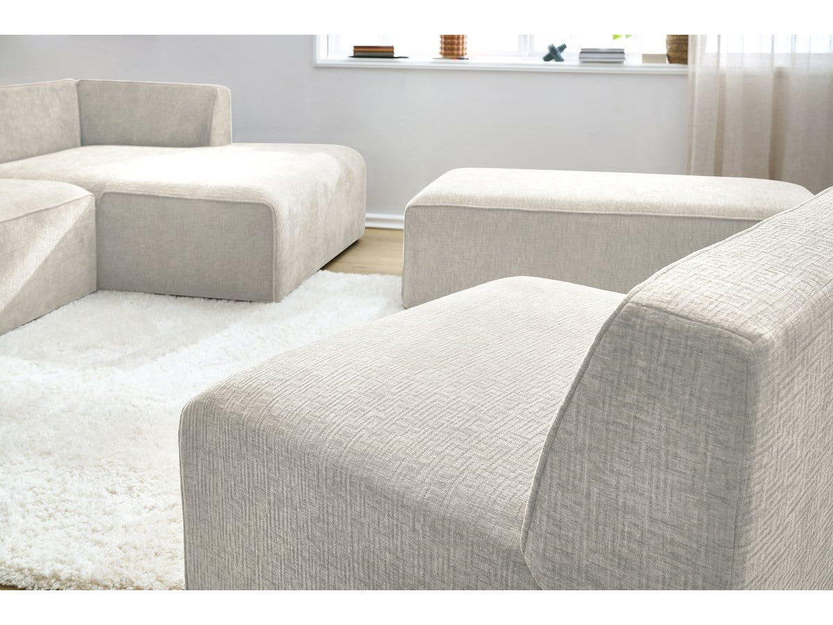 Kampinė modulinė sofa su pufu ir smėlinė su pufu