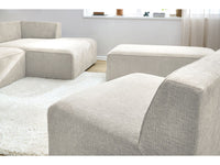 Kampinė modulinė sofa su pufu ir smėlinė su pufu