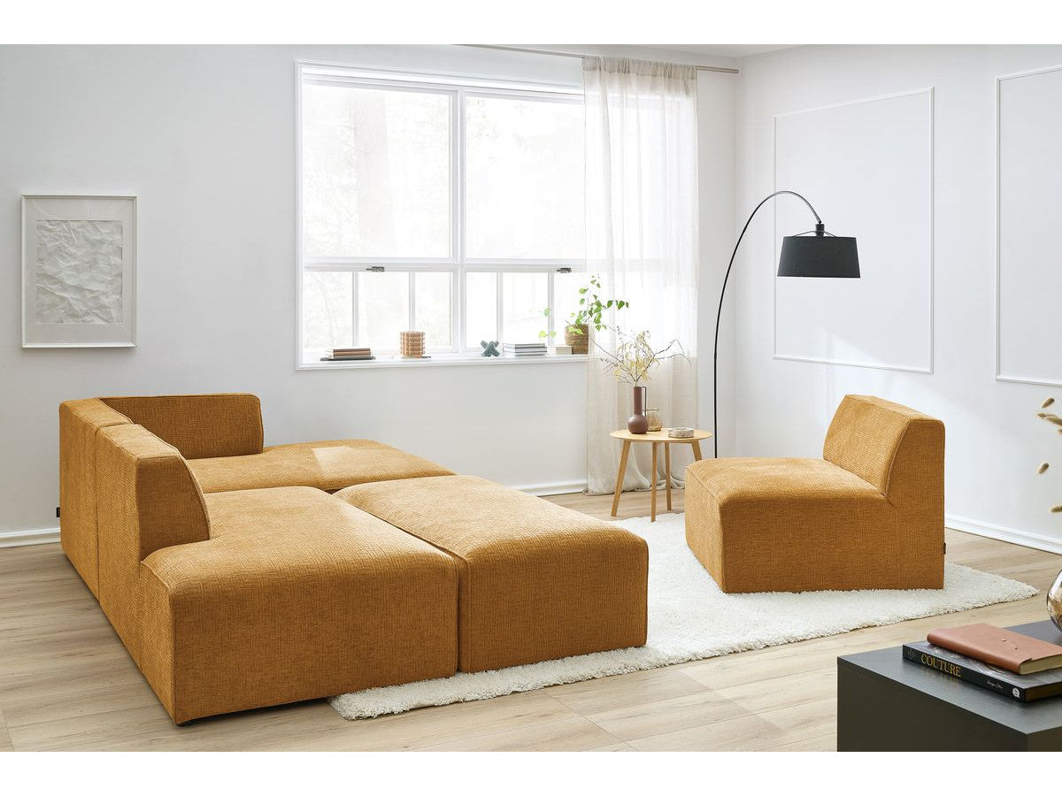 Kampinė modulinė sofa MEGEVE, geltona, su pufu detalės vaizdas