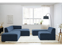 Kampinė modulinė sofa su pufu ir tamsiai mėlyna vaizdas iš šono