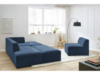 Kampinė modulinė sofa su pufu ir tamsiai mėlyna su pufu