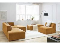 Kampinė modulinė sofa MEGEVE, geltona, su pufu svetainės interjere