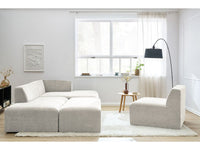 Kampinė modulinė sofa su pufu ir smėlinė vaizdas iš šono