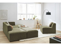 Kampinė modulinė sofa su pufu ir žalia su pufu