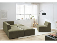 Kampinė modulinė sofa su pufu ir žalia su pagalvėlėmis