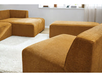 Kampinė modulinė sofa MEGEVE, geltona, su pufu audinio tekstūra
