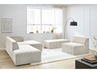 Kampinė modulinė sofa su pufu ir smėlinė kampinis vaizdas