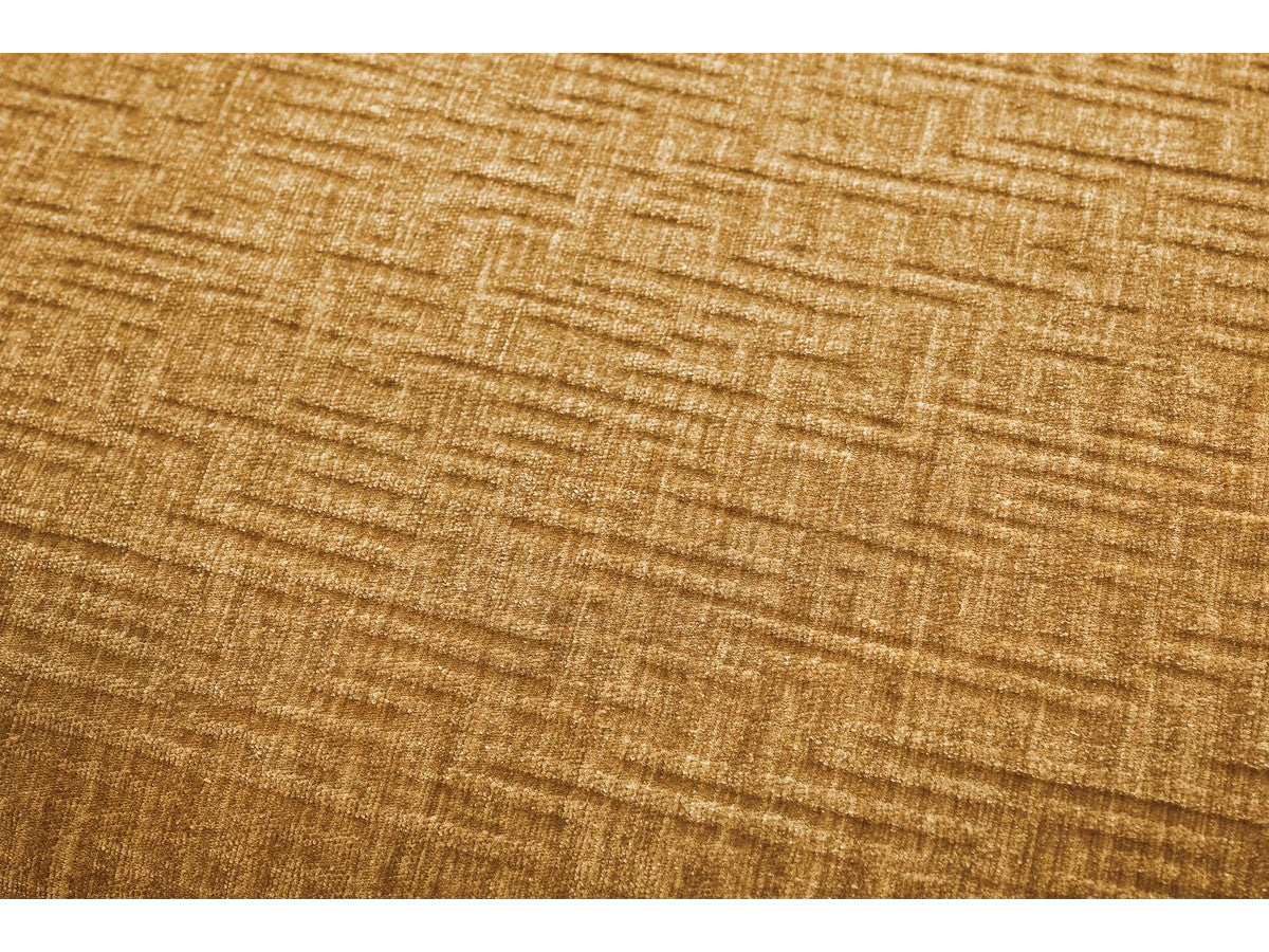 Kampinė modulinė sofa MEGEVE, geltona, su pufu šalia kavos staliuko