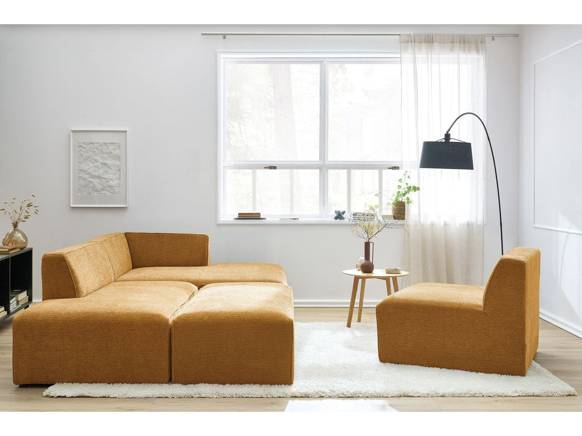 Kampinė modulinė sofa MEGEVE, geltona, su pufu su pufu
