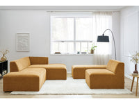 Kampinė modulinė sofa MEGEVE, geltona, su pufu moderniame interjere