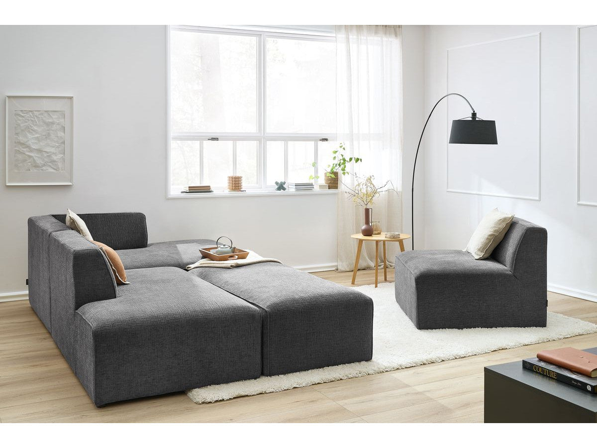 Kampinė modulinė sofa su pufu ir tamsiai pilka su pufu
