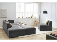 Kampinė modulinė sofa su pufu ir tamsiai pilka su pufu