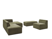 Kampinė modulinė sofa su pufu ir žalia vaizdas iš priekio