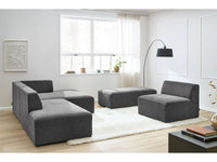 Kampinė modulinė sofa su pufu ir tamsiai pilka vaizdas iš šono
