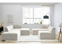 Kampinė modulinė sofa su pufu ir smėlinė vaizdas iš priekio